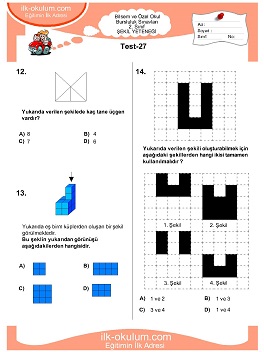 ilkokul 1. Sınıf Bilsem Zeka Testi 